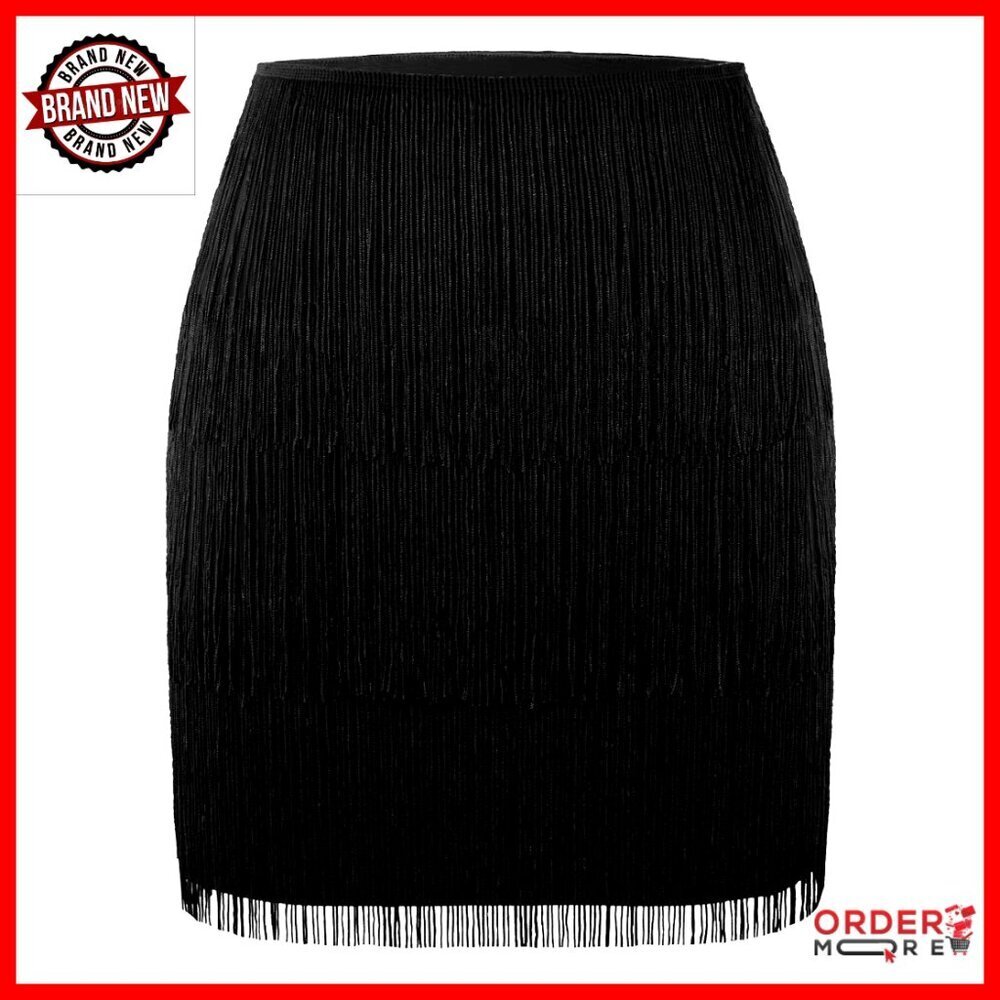 Stretchy Fringe Skirt with Tassel Trim, Bodycon Mini for Parties